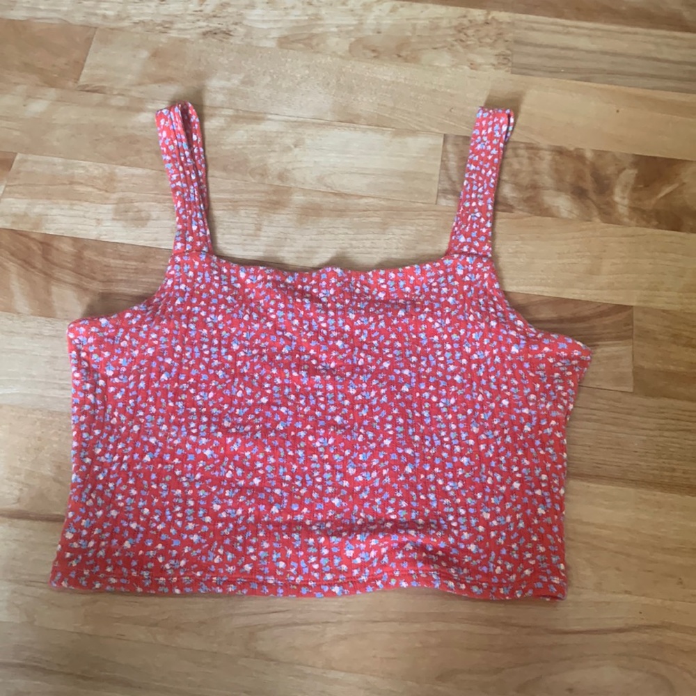 American Eagle red floral cropped tank top
